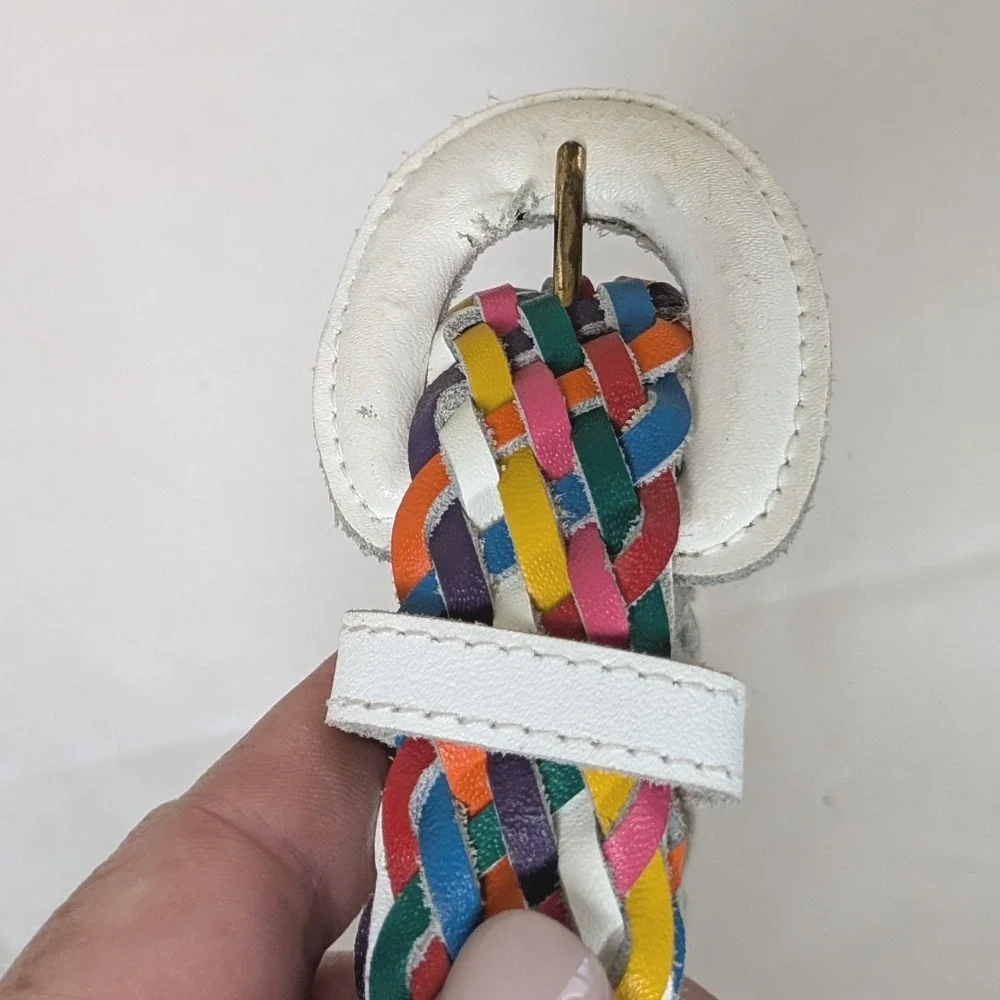 Vintage Multicolor Braided Leather‎ Belt with White Buckle – Size XL